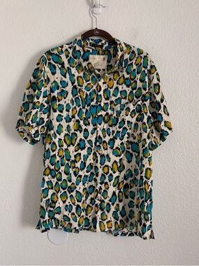 R13 Men's Size Medium Multicolor Leopard Print Tony Shirt